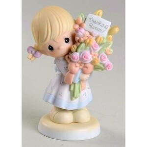 Precious Moments Girl Holding Flowers Figurine | Thank You Gift | Pastel Decor